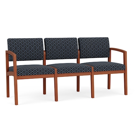 Lenox Wood 3 Seat Tandem Seating Wood Frame No Center Arms, Cherry, RS Night Sky Upholstery